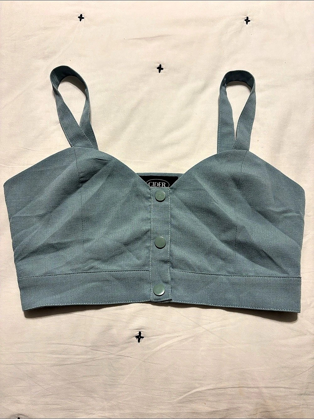 Cider Cropped Button Front Top in Blue/Green Small New Without Tags